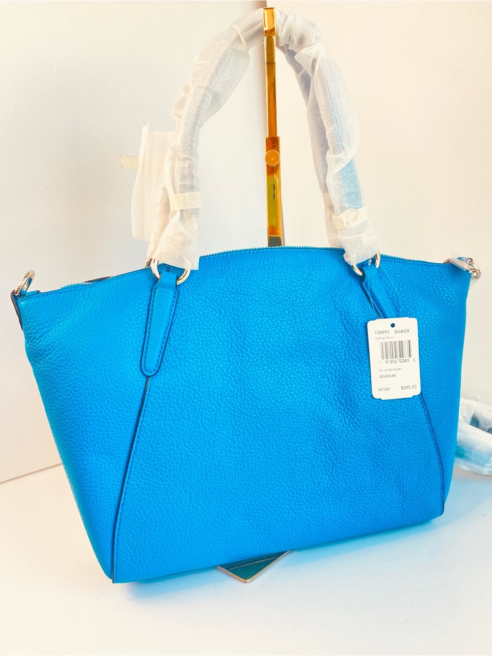 Coach NWT Kelsey Pebble Leather Satchel in Bright Blue - Picture 7 of 11